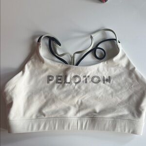 Peloton White Sports Bra with Black and Green Straps